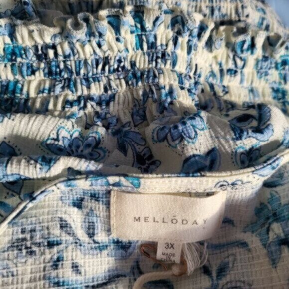 Blue Floral Ruffle Blouse MELLODAY Size 3X - Picture 2 of 11